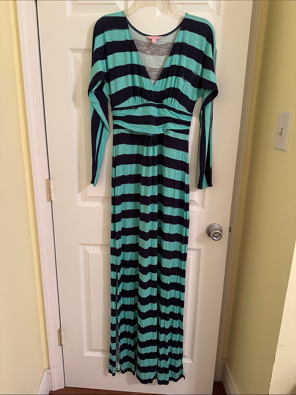 Lilly Pulitzer Striped V-Neck Long Sleeve Maxi Dress - Mint & Navy